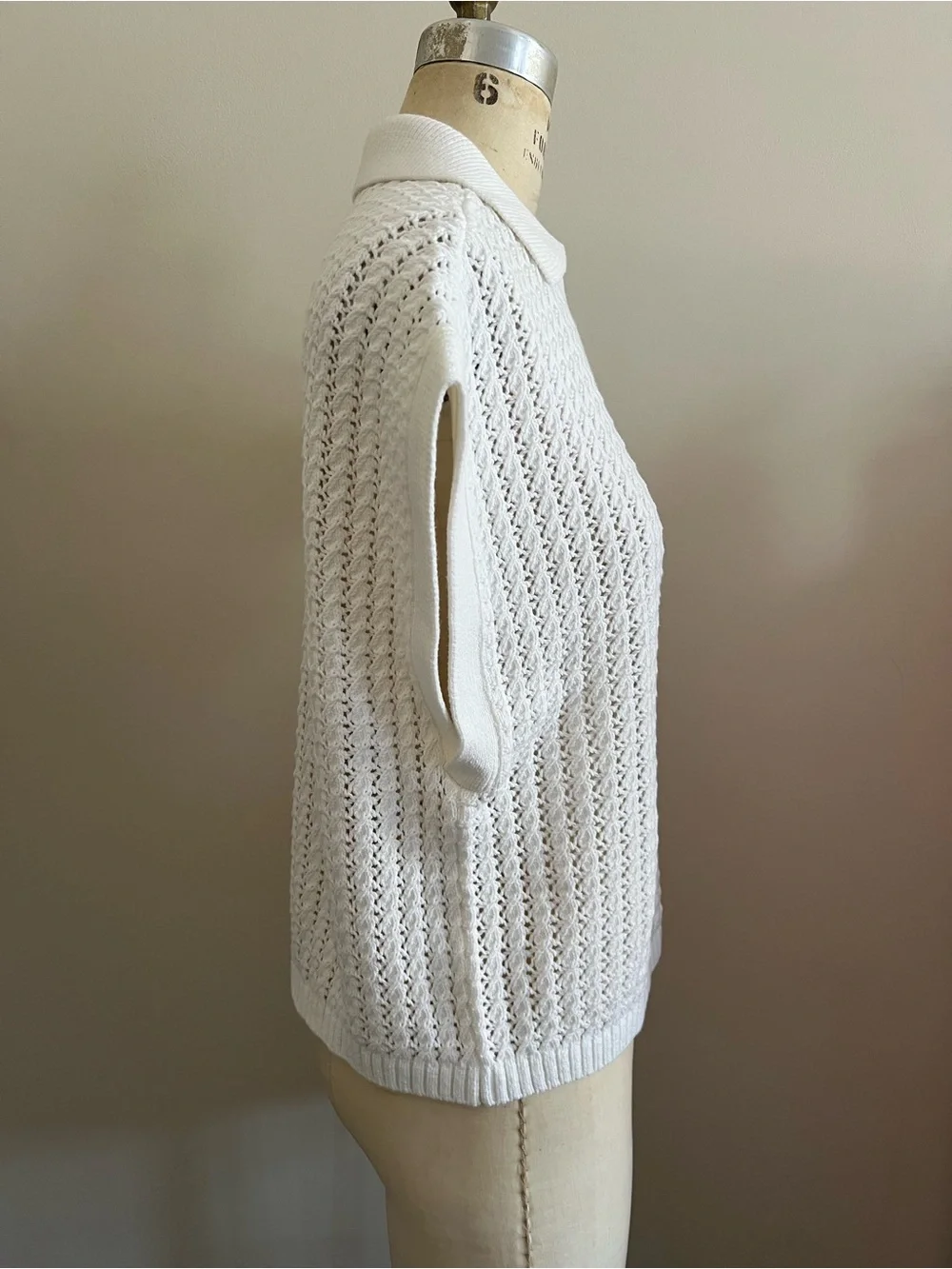 LOFT Cream Openwork Knit Polo-Style Vest - Picture 4 of 7